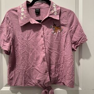 Disney Bambi Pink Floral Embroidered Shirt NWT!